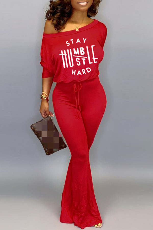 Red Fashion Casual Letter Print Basic Schuine Kraag Regular Jumpsuits
