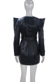 Black Sexy Solid Patchwork V Neck One Step Skirt Plus Size Dresses