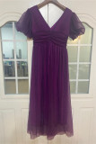 Фиолетовые модные повседневные однотонные лоскутные платья с V-образным вырезом и трапециевидной линией