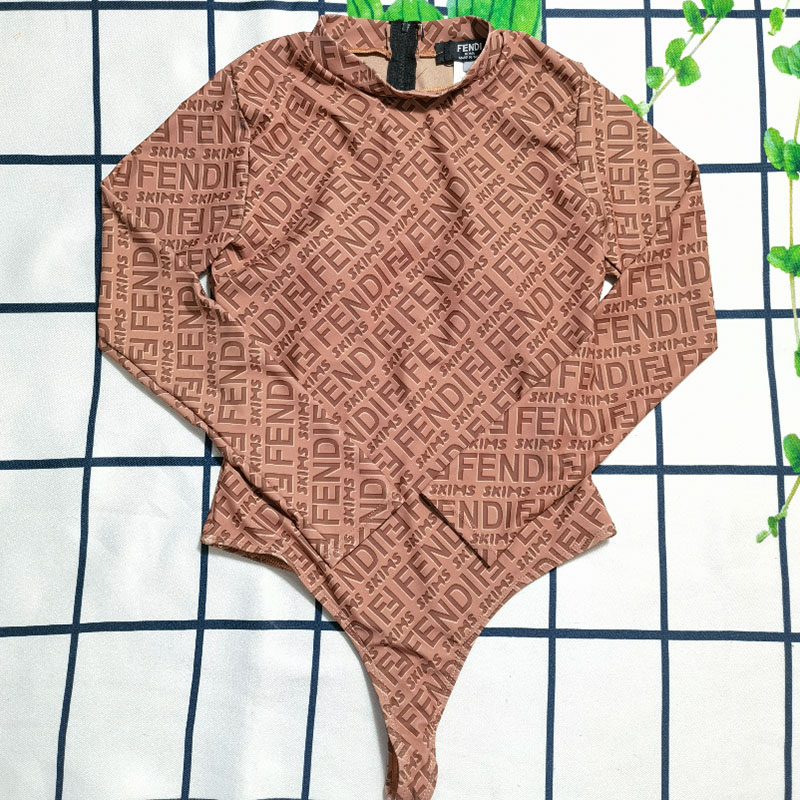 

Brown Fashion Vacation Letter Zipper Swimwears