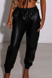 Schwarz Mode Lässig Solide Basic Regular Hohe Taille Konventionelle einfarbige Unterteile