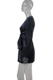 Черная сексуальная однотонная лоскутная юбка с V-образным вырезом и одной ступенькой, платья больших размеров