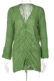 緑のセクシーな無地中空 V ネック ストレート ドレス