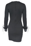 Negro Sexy Patchwork liso transparente taladro caliente cuello cuadrado falda de un paso vestidos de talla grande