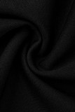 Negro Casual Elegante Sólido Patchwork Pliegue Asimétrico O Cuello Un Paso Falda Vestidos