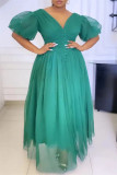 Groene mode casual effen patchwork V-hals A-lijn jurken