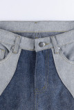 Blå Casual Street Solid Patchwork jeans med hög midja