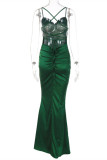 グリーン ファッション セクシーなソリッド バックレス クロス ストラップ スパゲッティ ストラップ イブニング ドレス