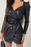 Vestidos de manga larga con cuello en V de vendaje sólido sexy de moda negra