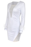 Branco sexy sólido retalhos transparente quente broca gola quadrada saia de um passo vestidos tamanhos grandes