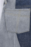Jeans jeans cintura alta azul casual street patchwork sólido