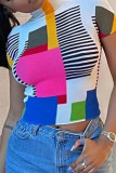 Color Fashion Casual Print Basic Rollkragen-T-Shirts