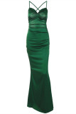 グリーン ファッション セクシーなソリッド バックレス クロス ストラップ スパゲッティ ストラップ イブニング ドレス