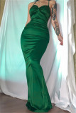 Vestido de noite verde fashion sexy sólido sem costas alças cruzadas com alça de espaguete