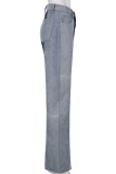 Jeans de mezclilla de cintura alta de patchwork sólido de calle informal azul