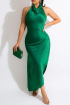 Grönt mode Sexiga solida rygglösa grimma ärmlösa klänningar