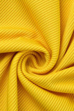 Due pezzi manica lunga dolcevita tinta unita casual moda giallo giallo