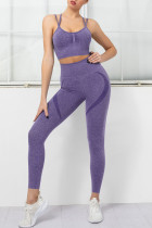 Dark Purple Casual Sportswear Print Patchwork Spaghetti Strap Sleeveless Two Pieces