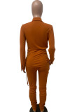 Orange Fashion Casual Solid Draw String Fold Umlegekragen Langarm Zweiteiler