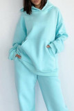 Lake Blue Casual Solid Patchwork Hooded Collar Long Sleeve Two Pieces