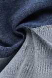 Jeans in denim a vita alta con patchwork solido blu casual da strada