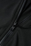 ブラック ファッション セクシー 大人 ソリッド リッピング パッチワーク V ネック スキニー ジャンプスーツ