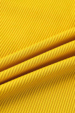 Due pezzi manica lunga dolcevita tinta unita casual moda giallo giallo