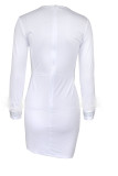 Branco sexy sólido retalhos transparente quente broca gola quadrada saia de um passo vestidos tamanhos grandes