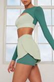 Green Casual Sportswear Solid Hollowed Out Patchwork Zipper O Neck Long Sleeve Two Pieces