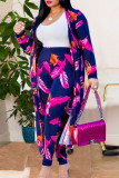 Cardigan con stampa stampa vacanza in strada casual moda rosa Plus Size due pezzi