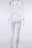 Vit Sexig Casual Solid urholkad rem Design U-hals Skinny Jumpsuits