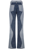 Blauwe casual street solid patchwork jeans met hoge taille