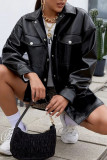 Хаки Повседневная уличная однотонная верхняя одежда с отложным воротником и карманами в стиле пэчворк
