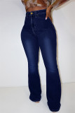Dunkelblaue, modische, lässige Denim-Jeans mit hoher Taille und Schmetterlingsdruck
