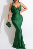 Vestido de noite verde fashion sexy sólido sem costas alças cruzadas com alça de espaguete