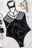 Black Fashion Sexy patchwork uitgeholde doorschijnende backless lingerie
