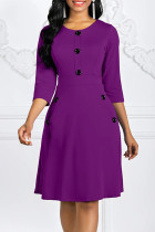 Фиолетовые модные повседневные однотонные базовые платья с круглым вырезом