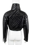 Black Casual Solid Patchwork Buckle Turtleneck Outerwear