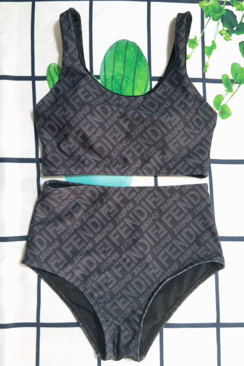 

Black Fashion Sexy Letter Split Joint Swimwears