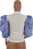 Tops de cuello redondo básicos de patchwork casual de moda blanco