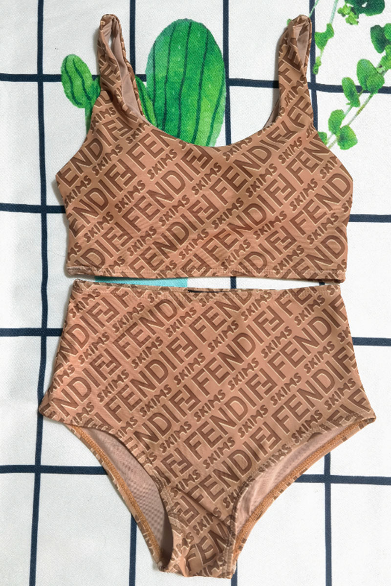 

Khaki Fashion Sexy Letter Split Joint Swimwears