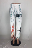 Pantalon taille haute classique basique à imprimé décontracté blanc