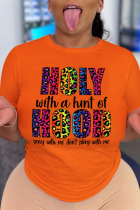T-shirts à col rond en patchwork léopard à imprimé léopard mode orange