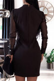 ブラックファッションセクシーなソリッドパッチワークVネック長袖ドレス
