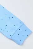 Azul Casual Estampado de mariposa Patchwork O Cuello Manga larga Dos piezas