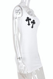 Белые сексуальные платья с принтом в стиле пэчворк и U-образным вырезом