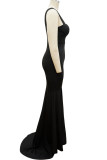Black Sexy Elegant Solid Patchwork Spaghetti Strap Trumpet Mermaid Dresses