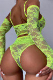 Groene Mode Sexy Effen Doorzichtige Backless Lingerie