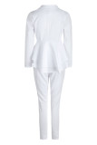 Белые повседневные костюмы-двойки Пэчворк с рюшами Однотонный карандаш с длинным рукавом