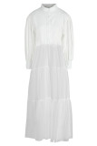 Witte casual patchwork effen mesh zonder riem mandarijn kraag onregelmatige jurk plus size jurken